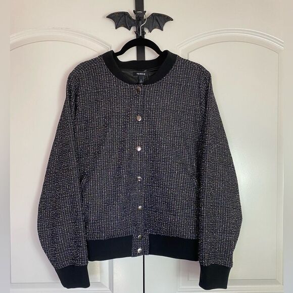 Torrid Bomber Jacket Black Color & multi colored thread accent NWT size 4X - Picture 6 of 14